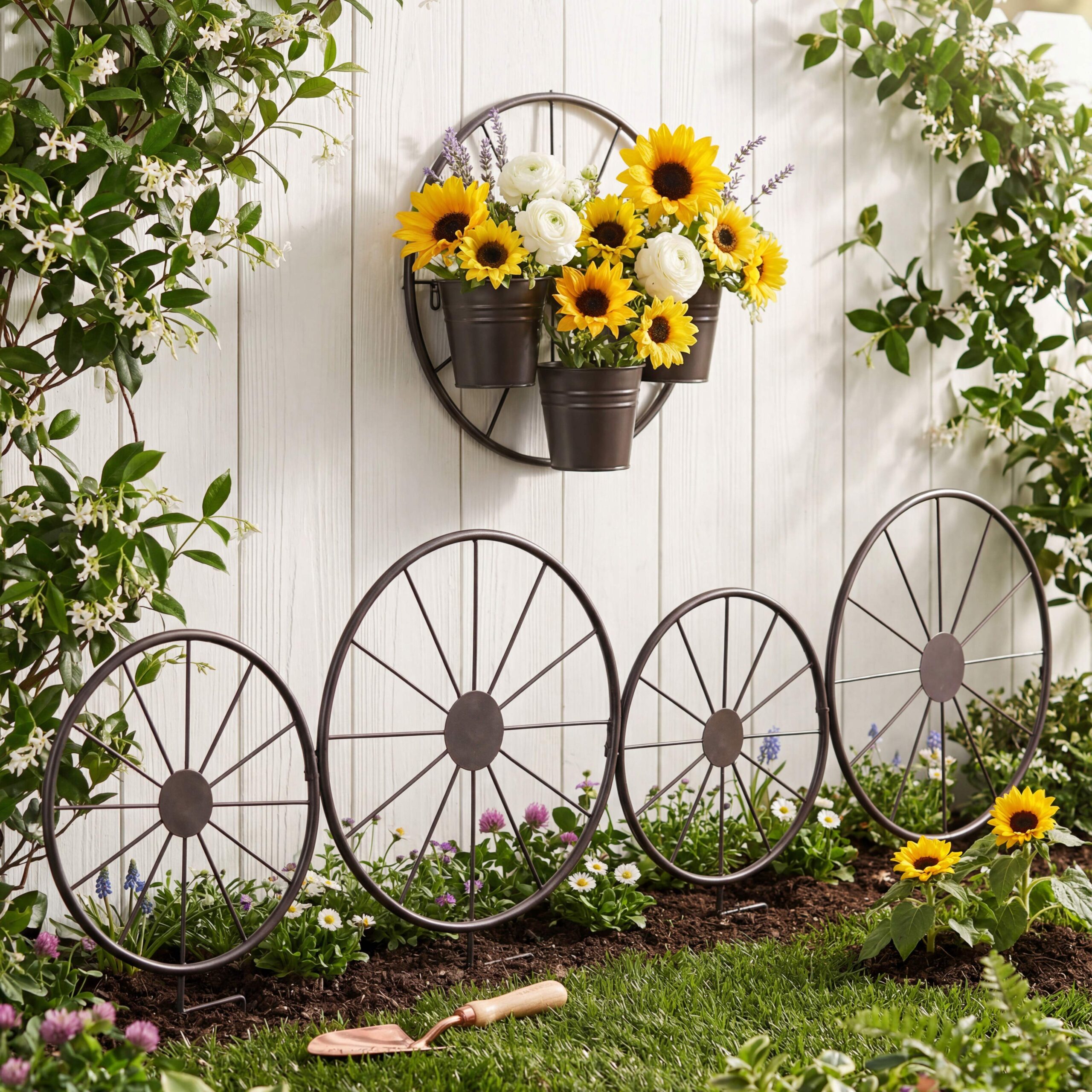 Rustic-Wagon-Wheel-Planter-or-Fence-for-Outdoor-Spaces