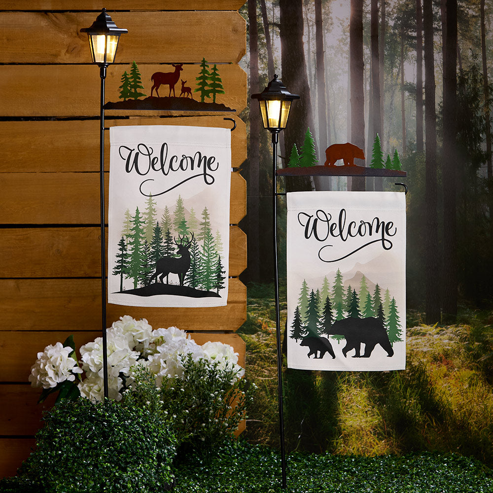 Welcome-Flag-Lodge-Themed-With-Pole-And-Lighted-Lantern